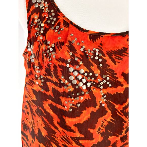 APT 9 Women’s Burnt Orange Pattern Sleeveless Sheer Top Sz M - Picture 7 of 12